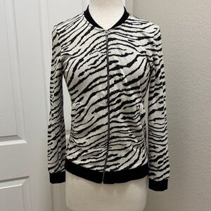 ONLY Black & Off-white Zebra Print Bomber Style Sweatshirt Jacket.